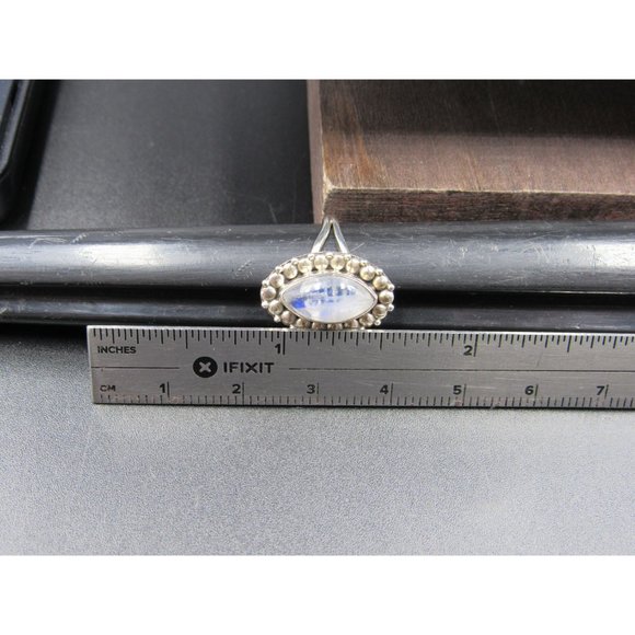 Size 5 Sterling Silver Marquise Shape Moonstone Band Ring - Picture 6 of 7